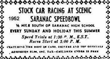Saranac Speedway - Saranac Ad From Jerry